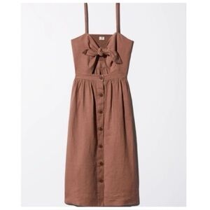 Wilfred Aritzia Adelia Linen Dress Midi Knot Tie Button Nutmeg Tan Brown Size 4